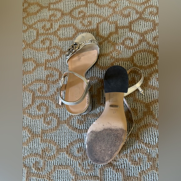 Gucci Silver Sequin Marmont Block Heeled Ankle Strap Sandals Size 37 - Picture 6 of 6